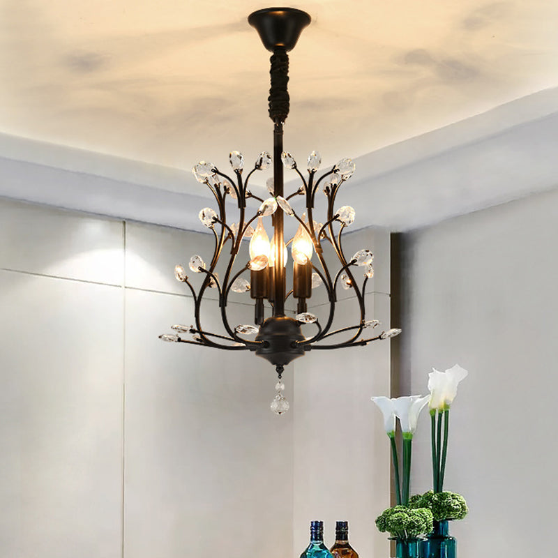 Contemporary K9 Crystal Branch Chandelier With 3 Lights Black/Gold Pendant For Dining Room Black