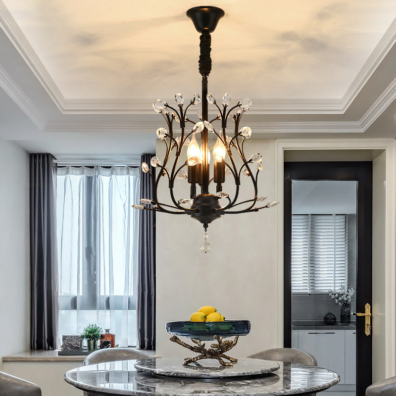 Contemporary K9 Crystal Branch Chandelier With 3 Lights Black/Gold Pendant For Dining Room
