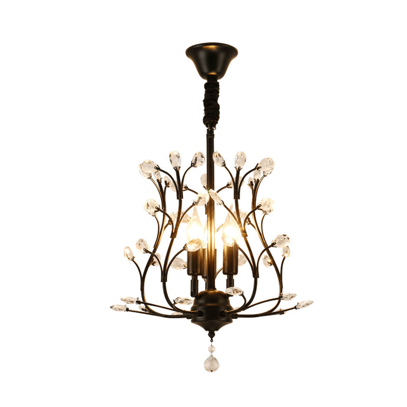 Contemporary K9 Crystal Branch Chandelier - 3-Lights Pendant Lamp for Dining Room - Black/Gold