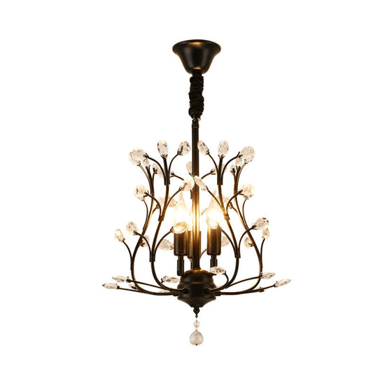 Contemporary K9 Crystal Branch Chandelier With 3 Lights Black/Gold Pendant For Dining Room