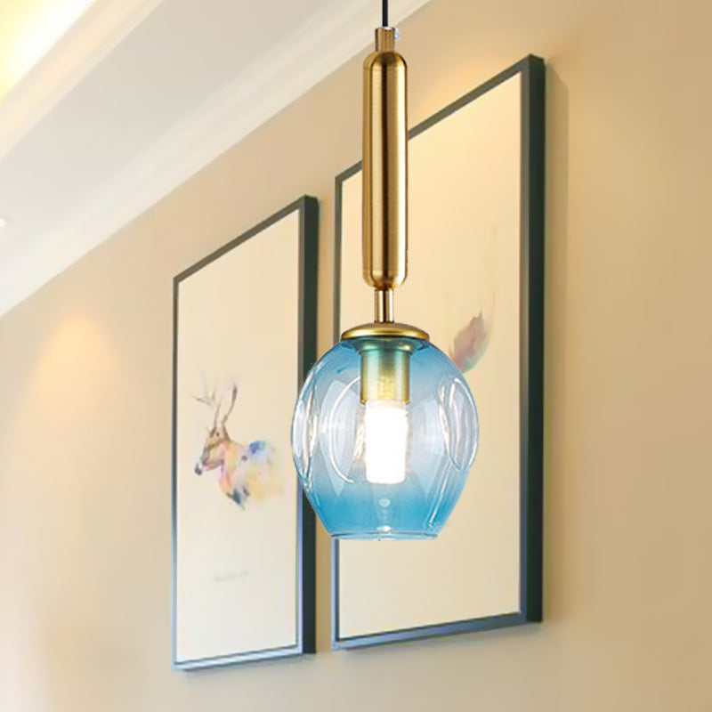 Modernist Pendant Lamp Fixture With Blue/Smoke Gray Dimpled Glass For Tulip Bedside Hanging Lighting