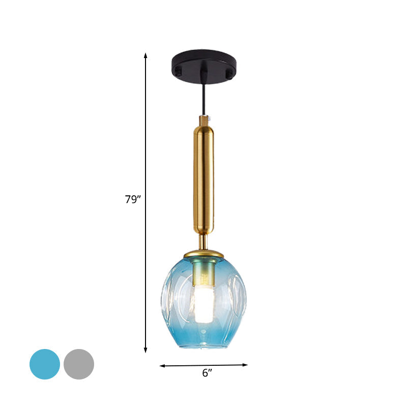 Modernist Pendant Lamp Fixture With Blue/Smoke Gray Dimpled Glass For Tulip Bedside Hanging Lighting
