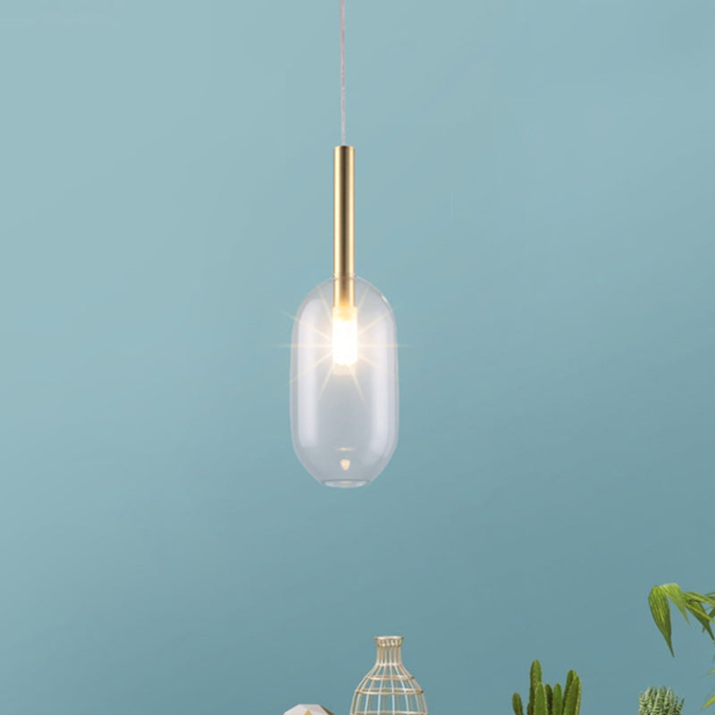 Brass LED Pendant Lamp with Clear Glass Shade for Stylish Living Room