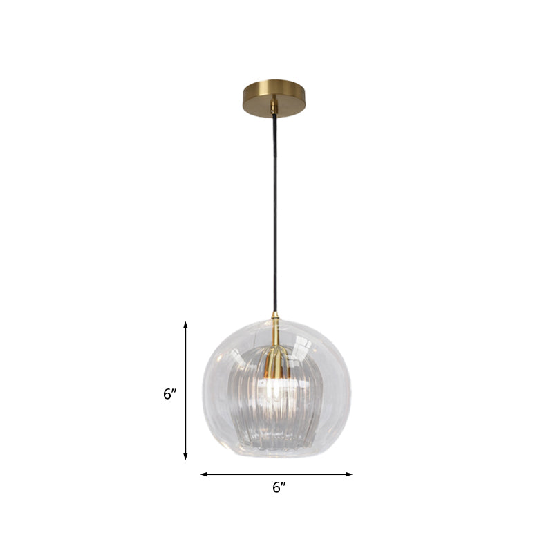 Postmodern Global Clear Glass Mini Hanging Light Brass Suspension Lamp, 6"/10" Wide