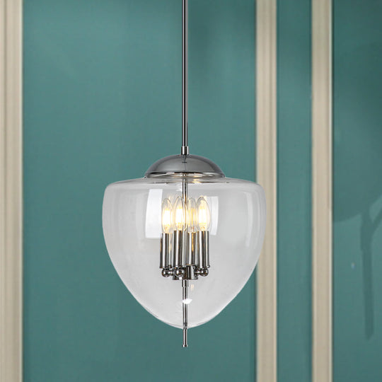 Peach Chandelier with Vintage Style and Chrome Finish - Clear Glass Pendant Lamp with 4 Bulbs