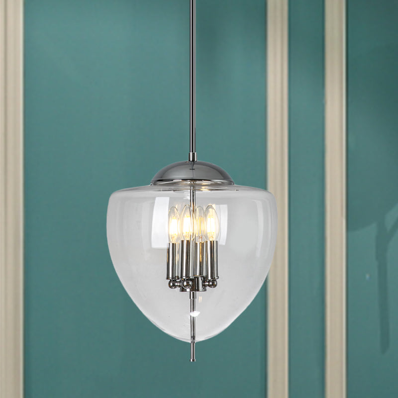Vintage Chrome Finish Chandelier With Clear Glass Pendant And 4 Bulbs - Peach Lighting Ceiling Lamp
