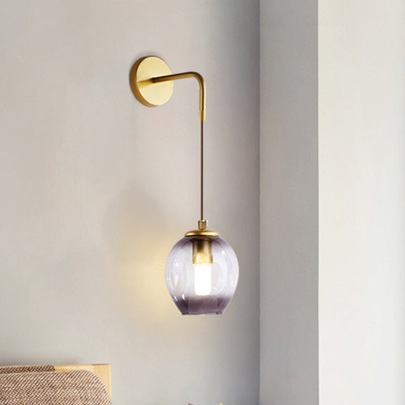Gold Tulip Wall Lamp Sconce With Blue/Smoke Gray Dimpled Glass Shade - Modern 1 Light Hanging