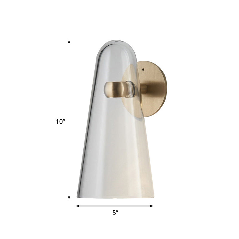 Minimalist Gold Kitchen Wall Sconce With Cone Clear Glass Shade