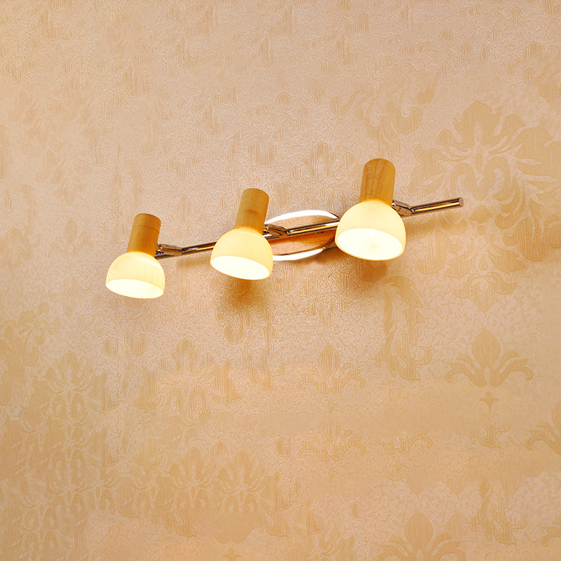 Modern White Glass Dome Vanity Wall Sconce Light With 3 Bulbs Chrome Finish And Wood Top