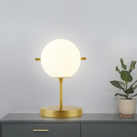 Modern Spherical Night Table Lamp In Gold With White Glass Head