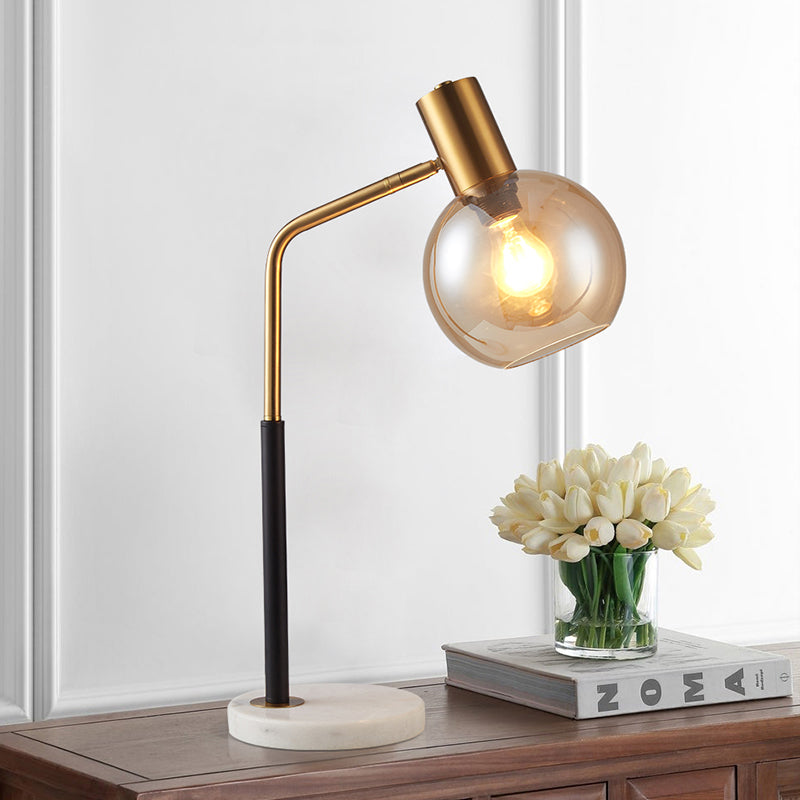 Modern White/Amber Glass Globe Book Light Table Lamp - Marble Base Amber