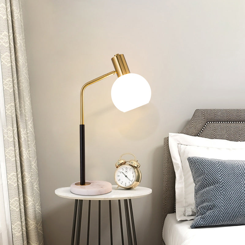 Modern White/Amber Glass Globe Book Light Table Lamp - Marble Base