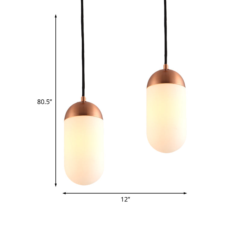 Postmodern 2-Light Copper Pendant with White Glass Capsules for Ceiling and Bedside