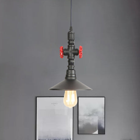 Black Iron Vintage Pendant Light With Saucer Shade - Perfect For Coffee Shops / A