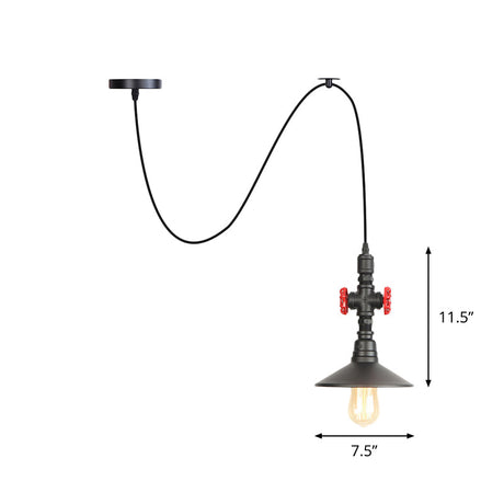 Black Iron Vintage Pendant Light With Saucer Shade - Perfect For Coffee Shops