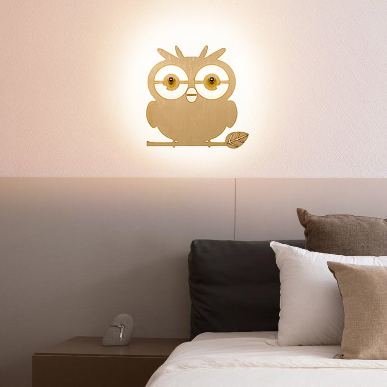 Animal Led Wall Sconce For Kids Rooms And Corridors In Beige Wood Finish