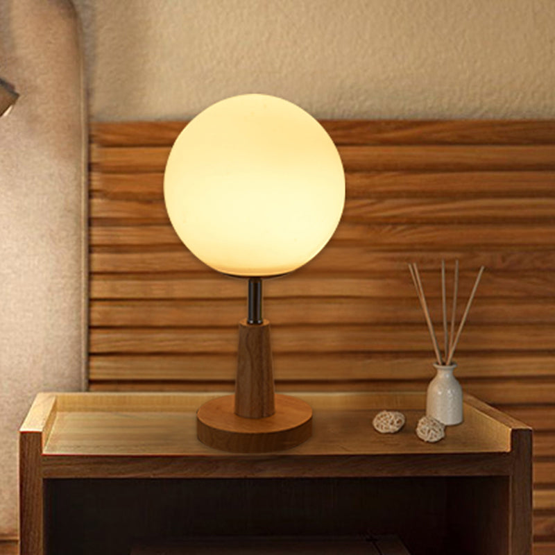 Modernist Frosted Glass Night Table Light - Globe/Cylinder/Square Design Wood Lamp For Bedside /