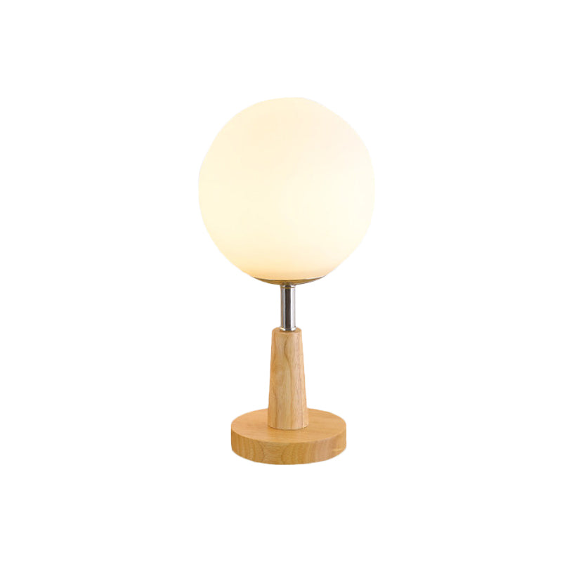 Modernist Frosted Glass Night Table Light - Globe/Cylinder/Square Design Wood Lamp For Bedside
