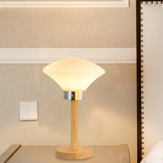 Modernist Frosted Glass Night Table Light - Globe/Cylinder/Square Design Wood Lamp For Bedside
