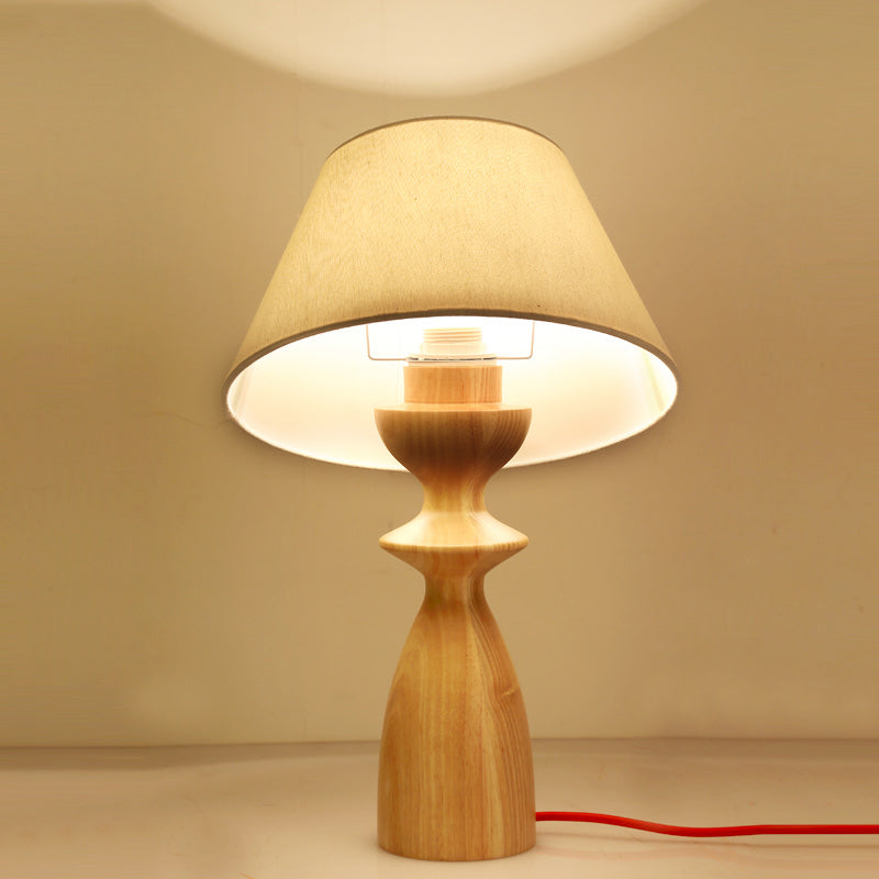 Modern Fabric Barrel Table Light With White Urn Wood Base - Ideal For Study Room Or Reading Nook