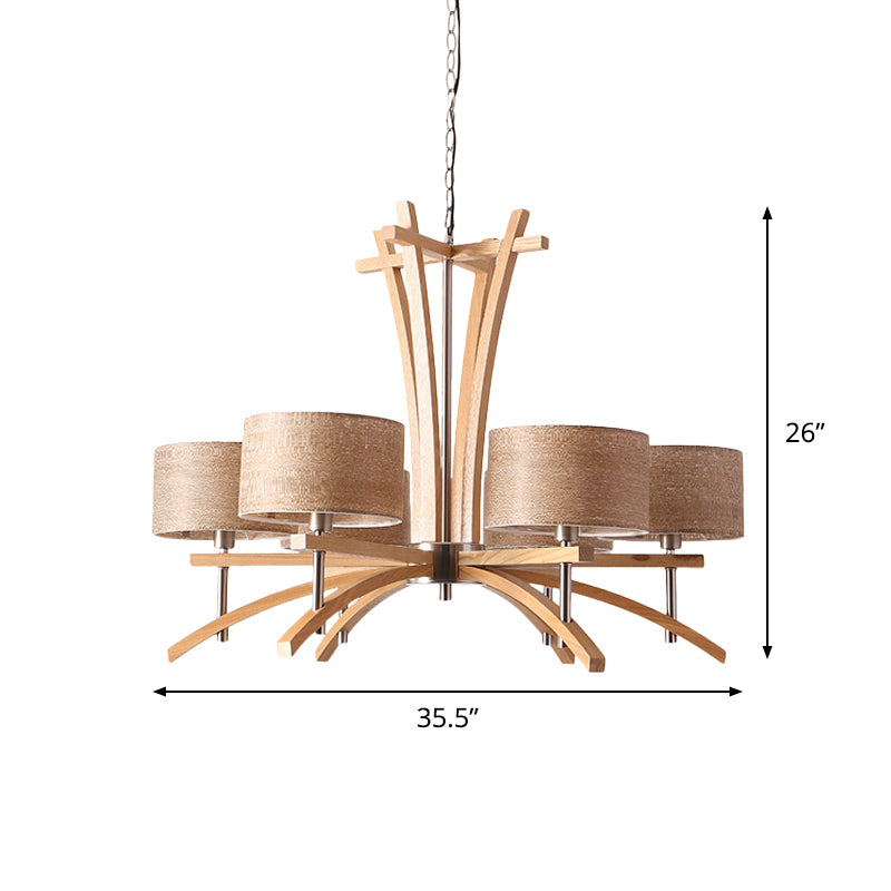 Modern Beige Radial Chandelier with Wood Suspended Shades - 3/6 Lights Pendant Lamp