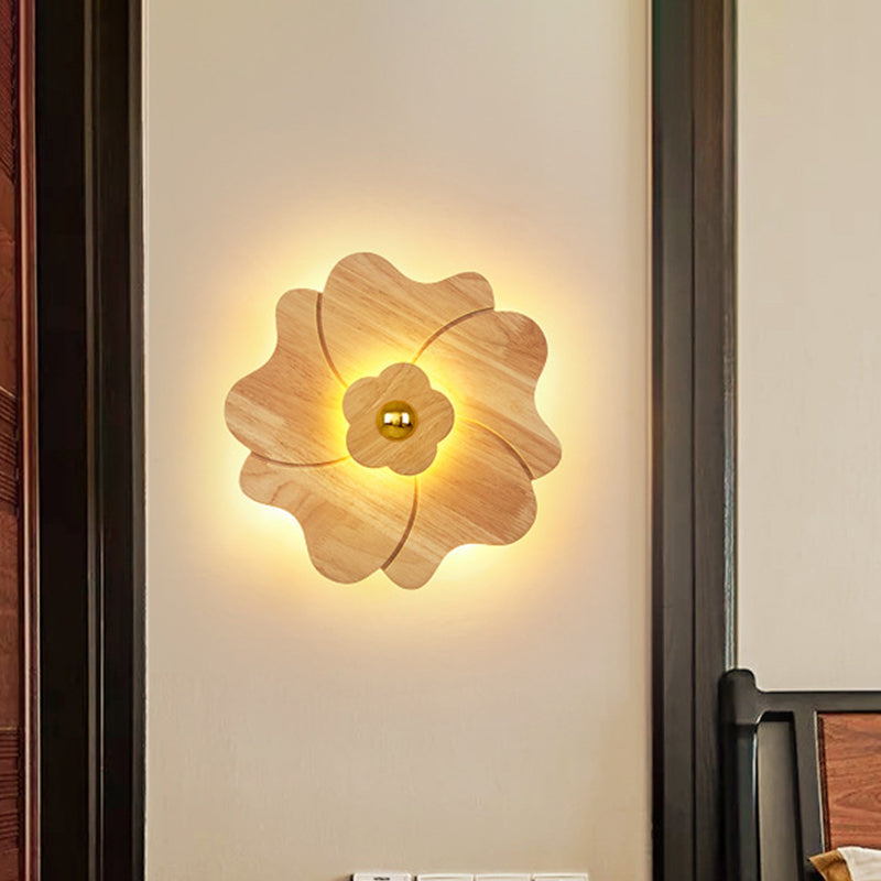 Modern Wood Wall Sconce With Led Lights For Flower Bedside