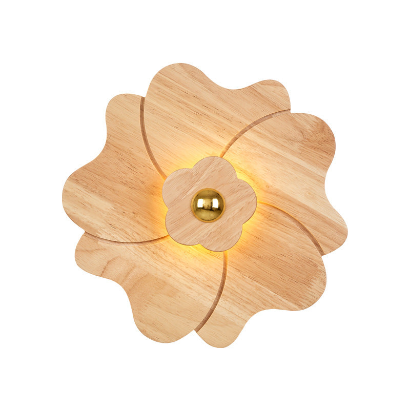 Modern Wood Wall Sconce With Led Lights For Flower Bedside