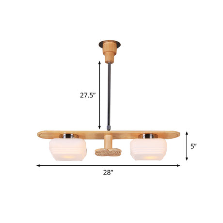 Modernist Wood Pendant Chandelier With Rectangular Frame 2 Lights Square Cream Glass Shade - Ideal
