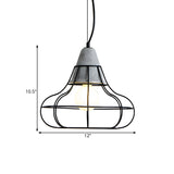Industrial Iron Hanging Light Kit In Black - Pendant With Cage Design 1 Bulb Cement Cap