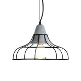 Industrial Iron Hanging Light Kit In Black - Pendant With Cage Design 1 Bulb Cement Cap