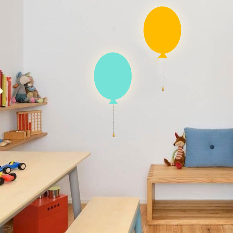 Cartoon Led Wall Sconce - Wooden Slim Panel Balloon Light For Childs Bedroom Or Kindergarten