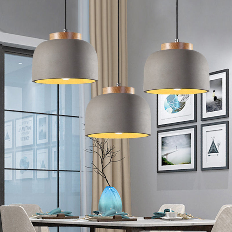 Industrial Hanging Ceiling Pendant Lamp - Grey Cement Bowl With Wood Cap 1 Light
