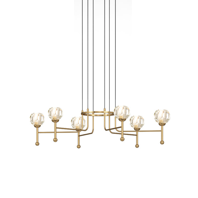 Diamond Crystal Brass LED Ceiling Pendant Light - Modernist 6/8-Bulb Kit, 27"/31" Wide
