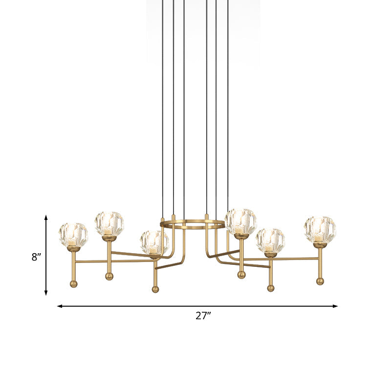 Diamond Crystal Brass LED Ceiling Pendant Light - Modernist 6/8-Bulb Kit, 27"/31" Wide