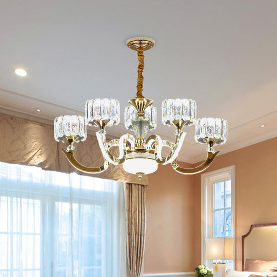 Modern Gold Drum Chandelier With Crystal Block Design - Led Ceiling Lamp For Living Room 5 /