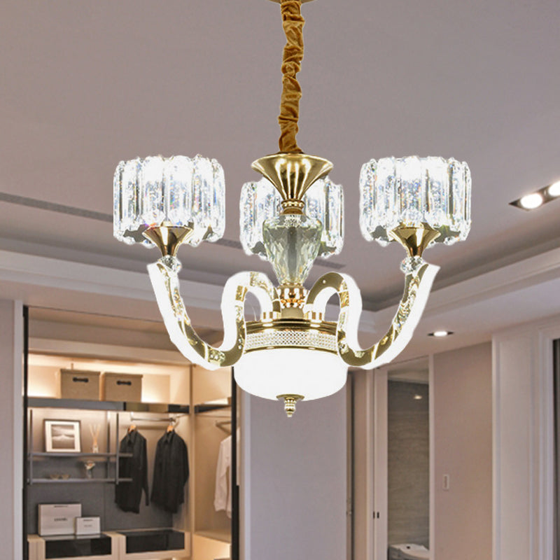 Modern Gold Drum Chandelier With Crystal Block Design - Led Ceiling Lamp For Living Room 3 /