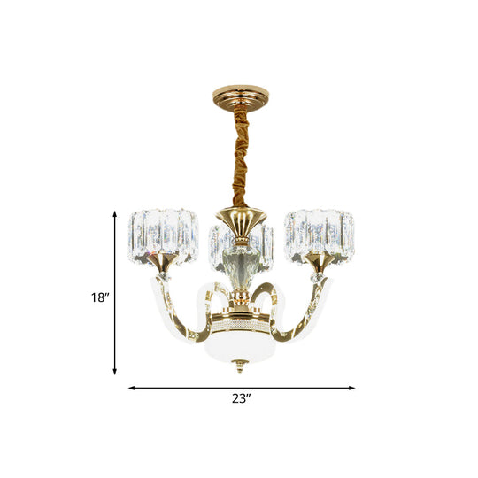 Modern Gold Drum Chandelier With Crystal Block Design - Led Ceiling Lamp For Living Room