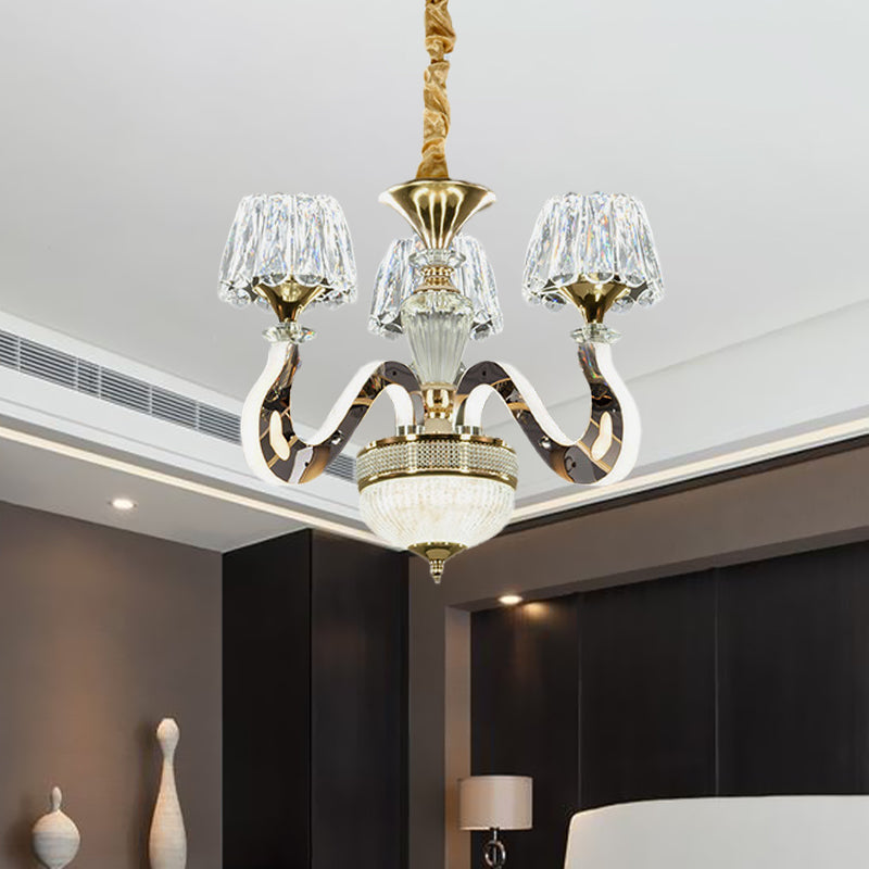 Modernist Conical Clear Crystal Hanging Light Kit - 3/5 Head LED Chandelier Pendant Lamp for Bedroom