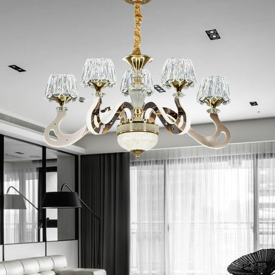 Modernist Led Crystal Pendant Chandelier With Conical Clear Hanging Light - 3/5 Head Bedroom Kit