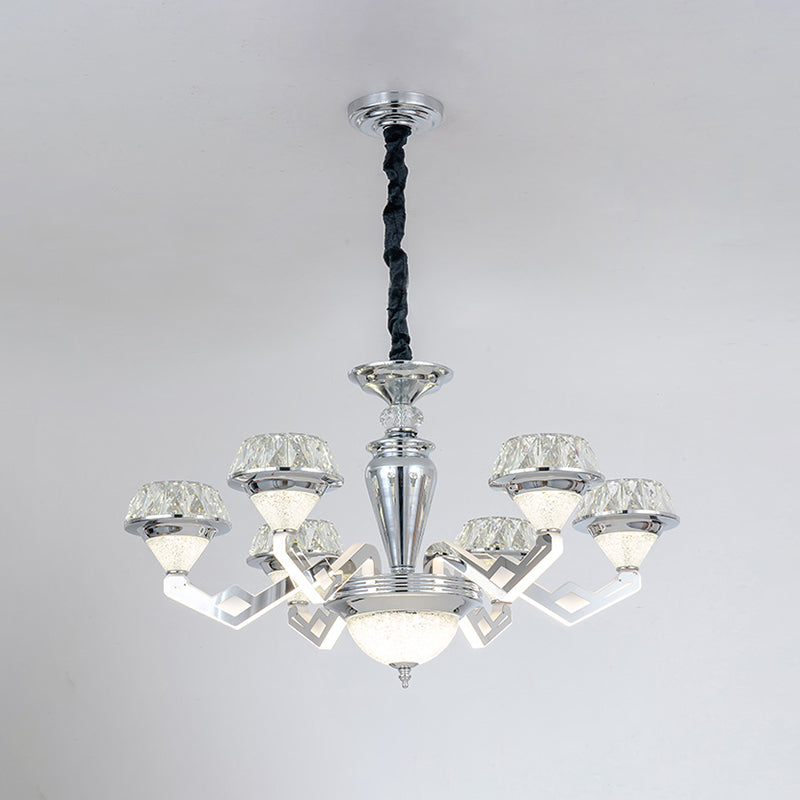 Modern 6/8 Bulb Diamond Chandelier with Crystal Suspension Pendant in Chrome