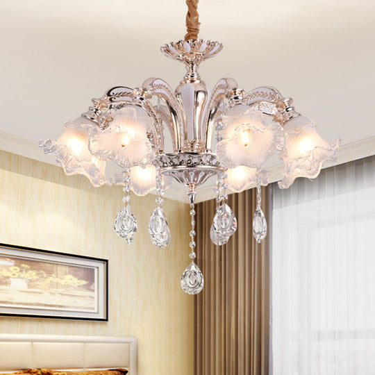 Floral Ceiling Chandelier - Traditional Gold Crystal Pendant Lamp (3/6 Heads) For Bedroom 6 /