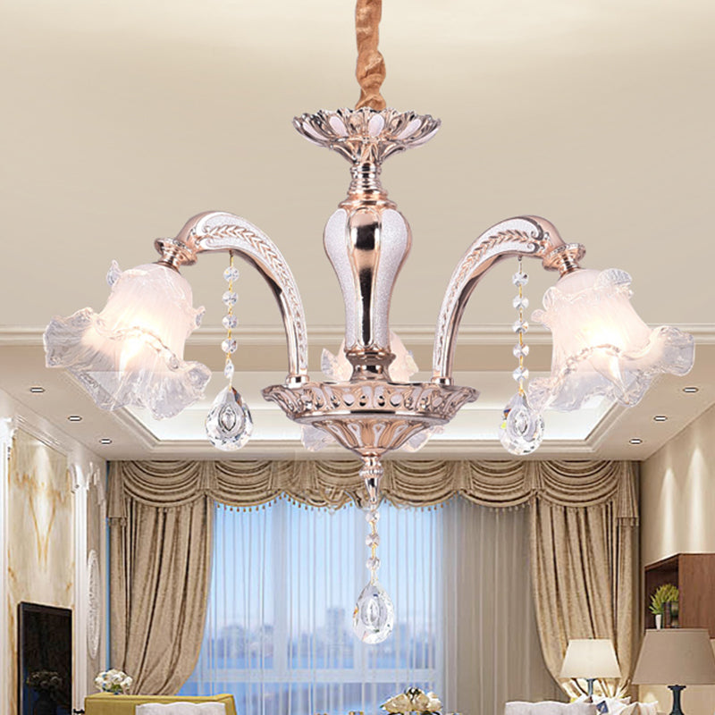Floral Ceiling Chandelier - Traditional Gold Crystal Pendant Lamp (3/6 Heads) For Bedroom 3 /