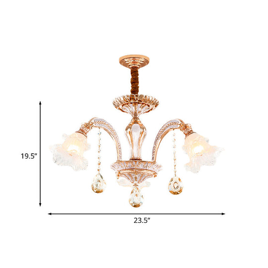 Floral Ceiling Chandelier - Traditional Gold Crystal Pendant Lamp (3/6 Heads) For Bedroom