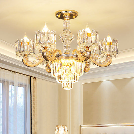 Modernist Gold Crystal Block Chandelier - Round Hanging Pendant Lamp (6/8 Lights) For Living Room