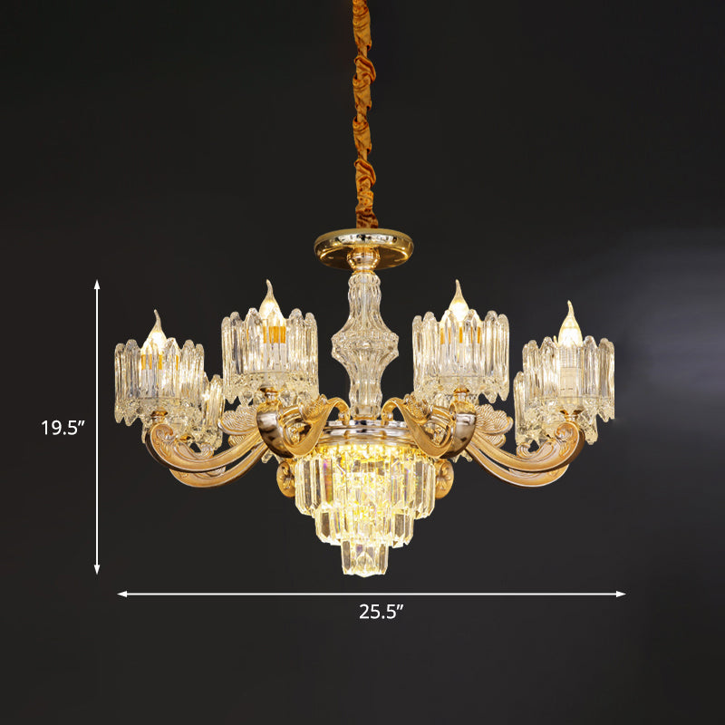 Modernist Crystal Block Round Chandelier - 6/8 Lights Gold Ceiling Pendant Lamp, Ideal for Living Room