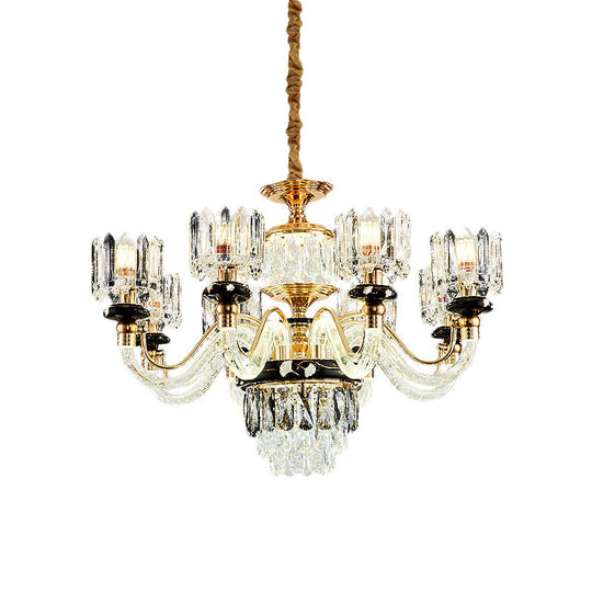 Traditional Crystal Rectangle Pendant Chandelier - Gold Circle Design With 6/8 Bulbs Ideal For