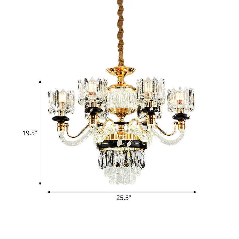 Traditional Crystal Rectangle Pendant Chandelier - Gold Circle Design With 6/8 Bulbs Ideal For