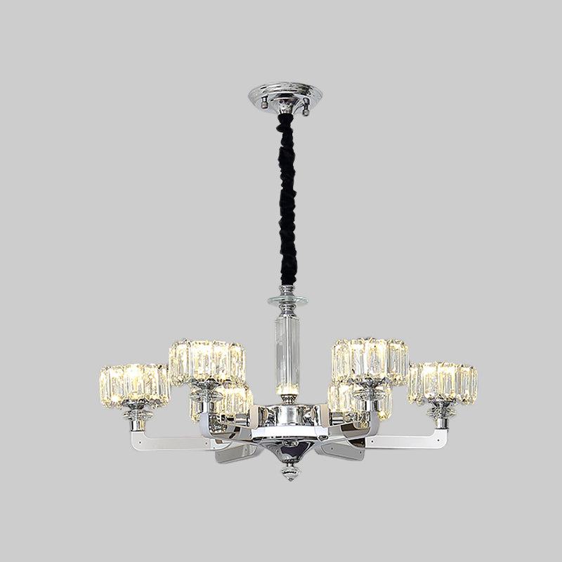 Traditional Crystal Chandelier With Chrome Finish - 3/6 Heads Block Drum Design Ceiling Suspension