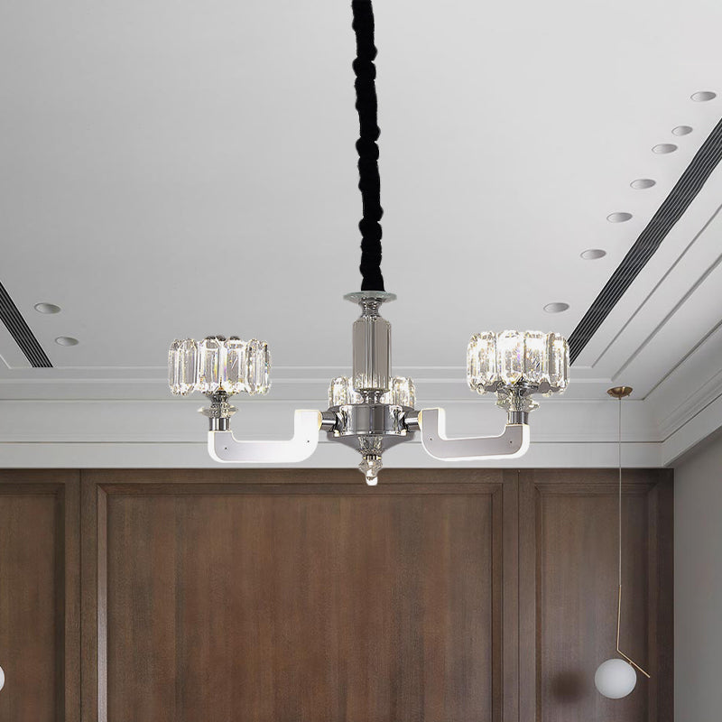 Traditional Crystal Chandelier With Chrome Finish - 3/6 Heads Block Drum Design Ceiling Suspension