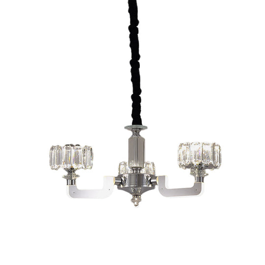 Traditional Crystal Chandelier With Chrome Finish - 3/6 Heads Block Drum Design Ceiling Suspension